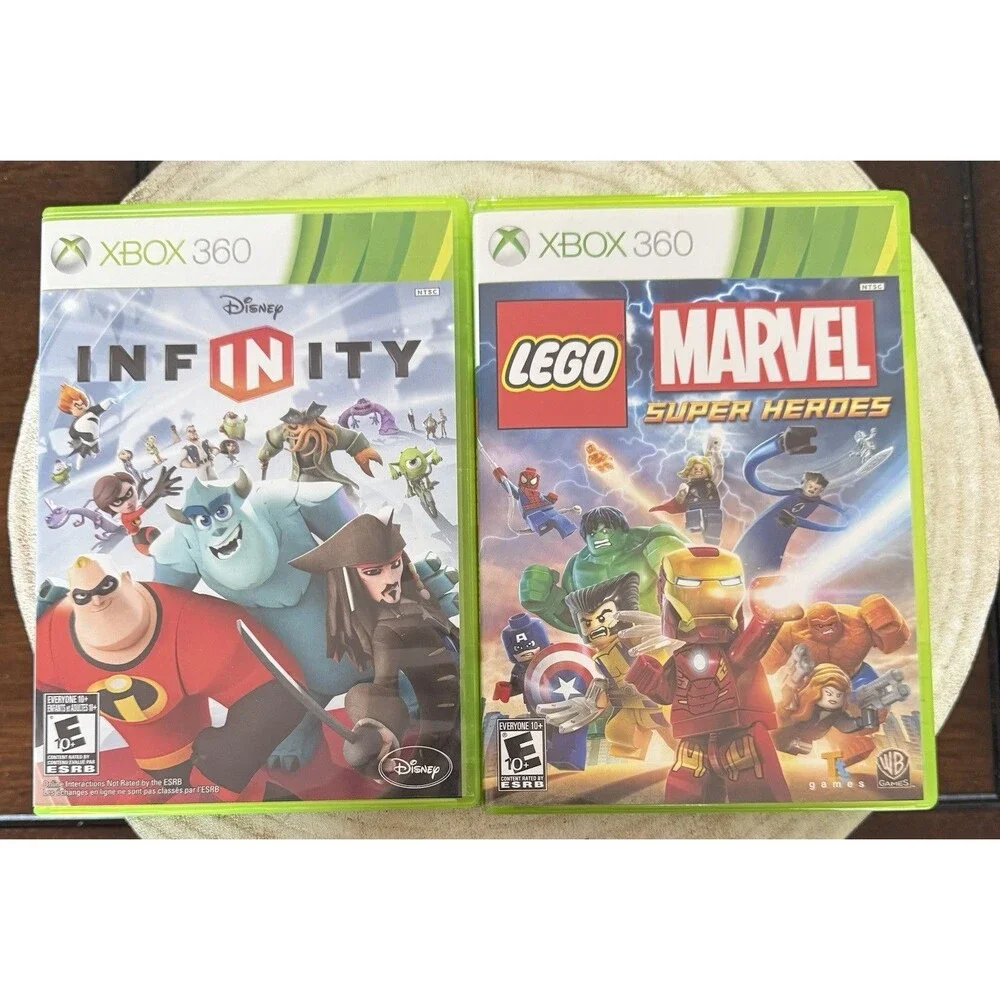 Xbox 360 Disney Infinity And Lego Marvel Super Heroes 2 Game Bundle Lot Manuals